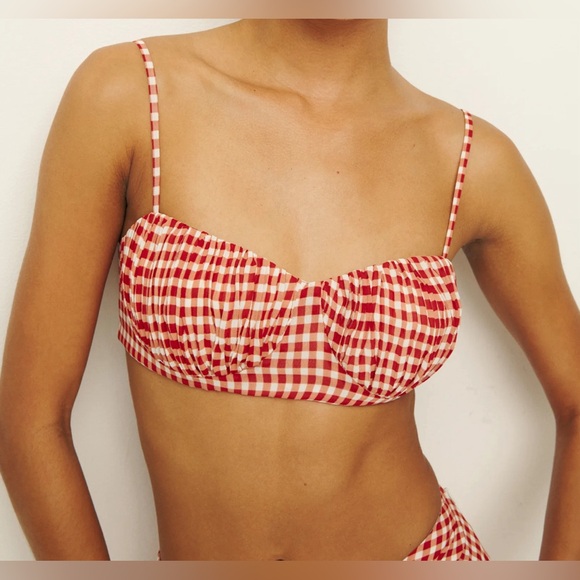 NWT Reformation Alana Tomato red Check two piece skirt set sz 6 - Picture 5 of 13